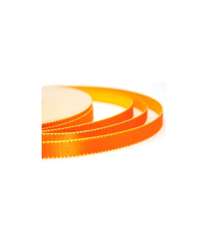 Lazo de Raso 10mm, Naranja Pespunte Amarillo (Reversible)
