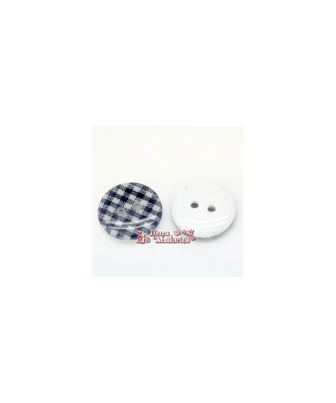 Botón 18mm Escocés Azul Marino y Blanco