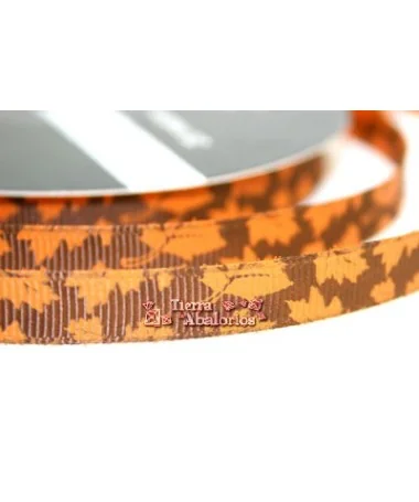 Lazo 10mm Estampado Doble Marrón Hojas Naranjas
