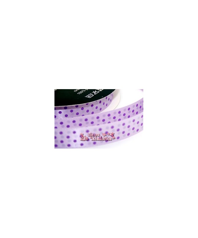 Lazo Saten 16mm Doble Cara Lila Lunares Violetas