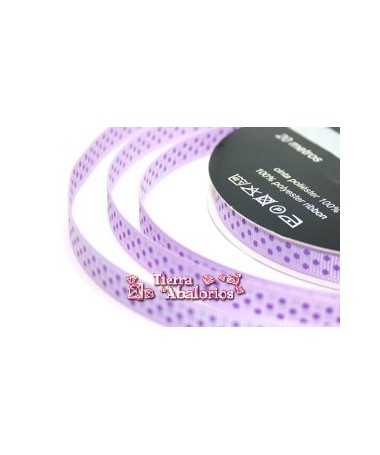 Lazo Gros Grain 10mm Doble Cara Lila Lunares Violetas