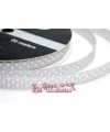 Lazo Gros Grain 10mm Doble Cara Plata Lunares Blancos