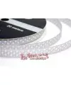 Lazo Gros Grain 10mm Doble Cara Plata Lunares Blancos