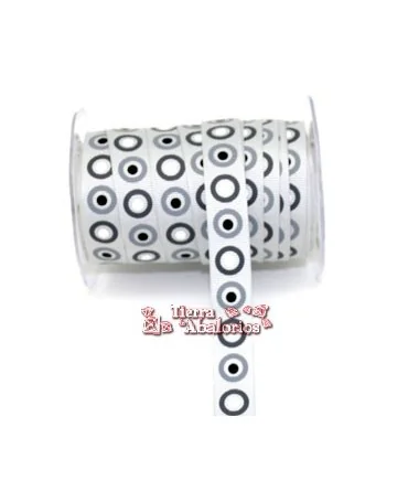 Lazo Gros Grain Estampado Circulos Ancho 16mm Gris Plata