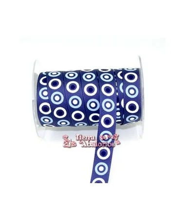 Lazo Gros Grain Estampado Circulos Ancho 16mm Azulón