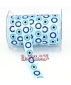 Lazo Gros Grain Estampado Circulos Ancho 16mm Celeste