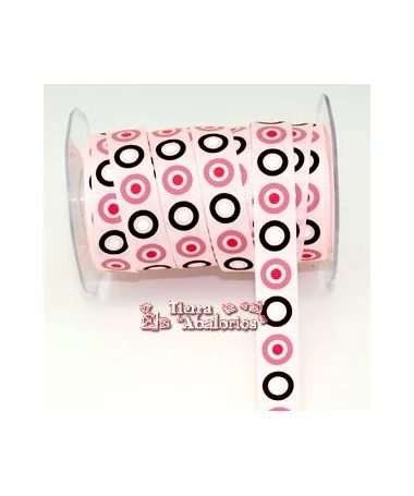 Lazo Gros Grain Estampado Circulos Ancho 16mm Rosa Claro
