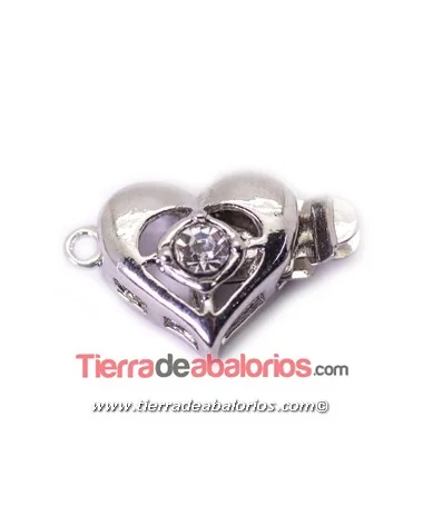 Cierre Corazón 18x10mm con Strass, Plateado