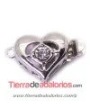 Cierre Corazón 18x10mm con Strass, Plateado
