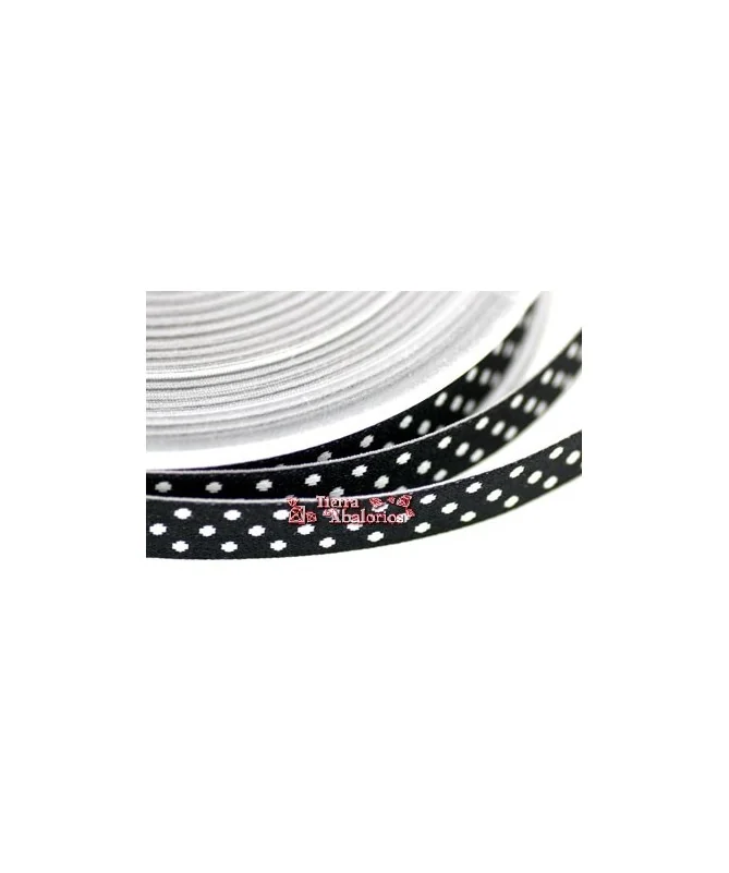 Lazo 10mm Negro con Lunares Blancos
