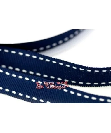 Lazo 15mm Gros Grain Azul Marino Pespunte Blanco Lazo 15mm Gros Grain Azul Marino Pespunte Blanco