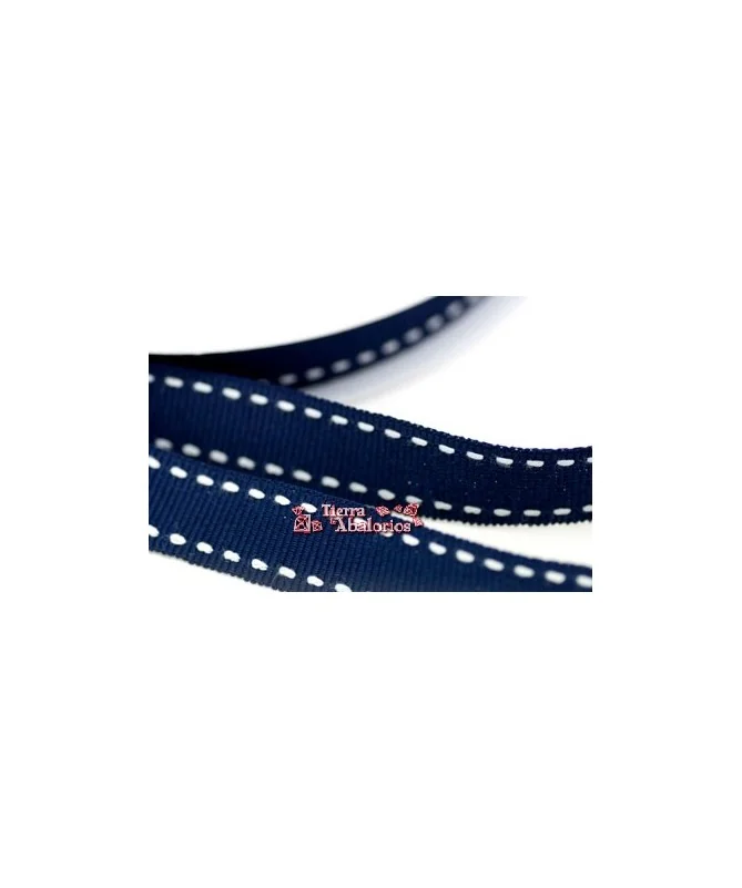 Lazo 15mm Gros Grain Azul Marino Pespunte Blanco