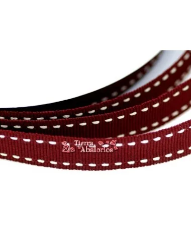Lazo 15mm Gros Grain Granate Pespunte Blanco
