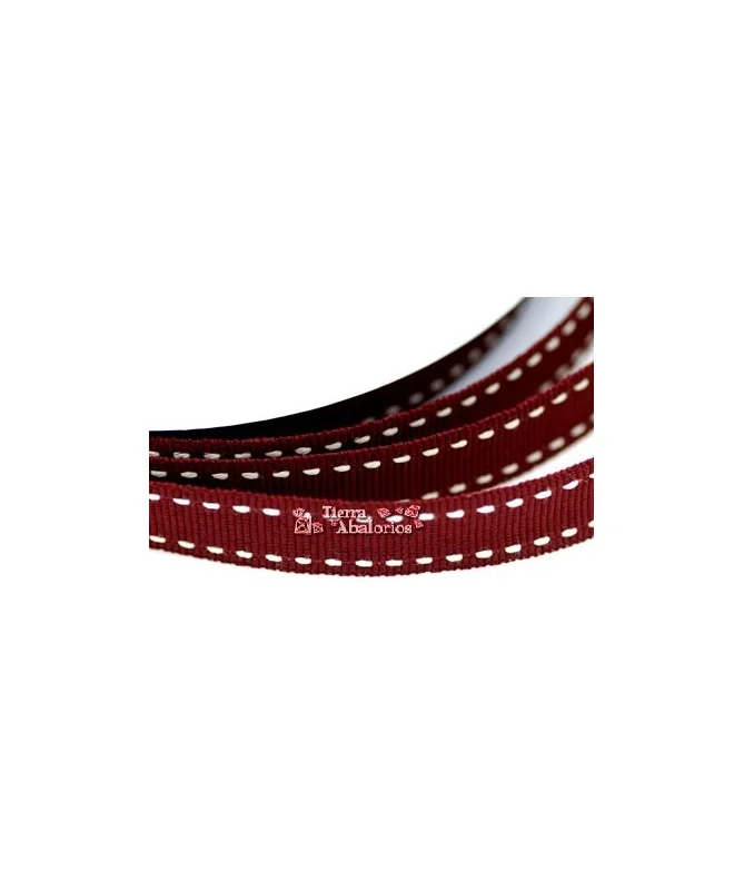 Lazo 15mm Gros Grain Granate Pespunte Blanco