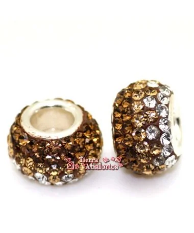Bola 12x8mm Agujero 5mm Plata de Ley con Cristal Swarovski Topaz y Cristal Bola 12mm Agujero 5mm Marrón/Cristal Plata de Ley
