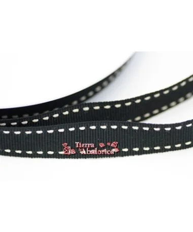 Lazo 15mm Gros Grain Negro Pespunte Blanco