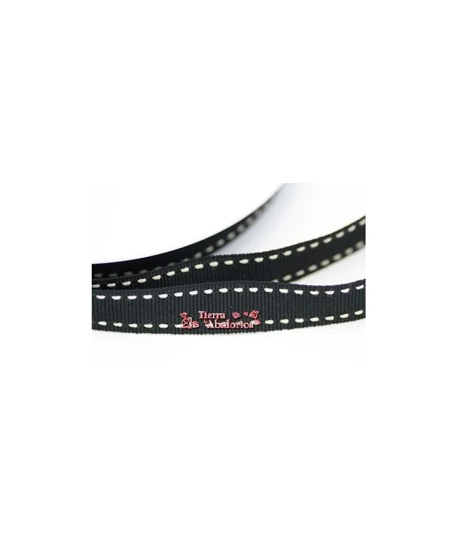 Lazo 15mm Gros Grain Negro Pespunte Blanco