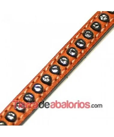 Cuero Plano Vaquetilla 5x2mm - Camel con Strass - Tierra de Abalorios