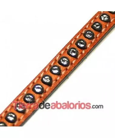 Cuero Plano Vaquetilla 5x2mm - Camel con Cristal Swarovski Cuero Plano Vaquetilla 5x2mm - Camel con Strass - Tierra de Abalorios