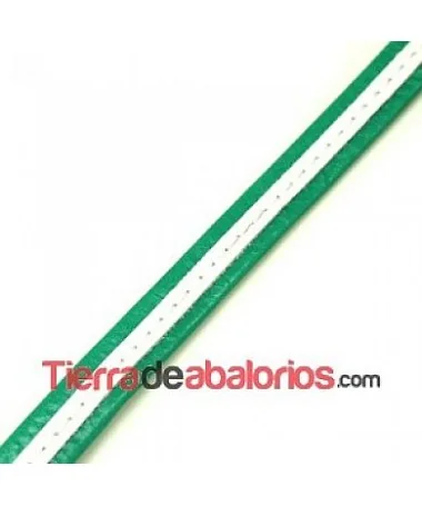 Cuero Plano Vaquetilla Cosida 10x2mm, Verde y Blanco Cuero Plano Vaquetilla Cosida 10x2mm, Verde y Blanco