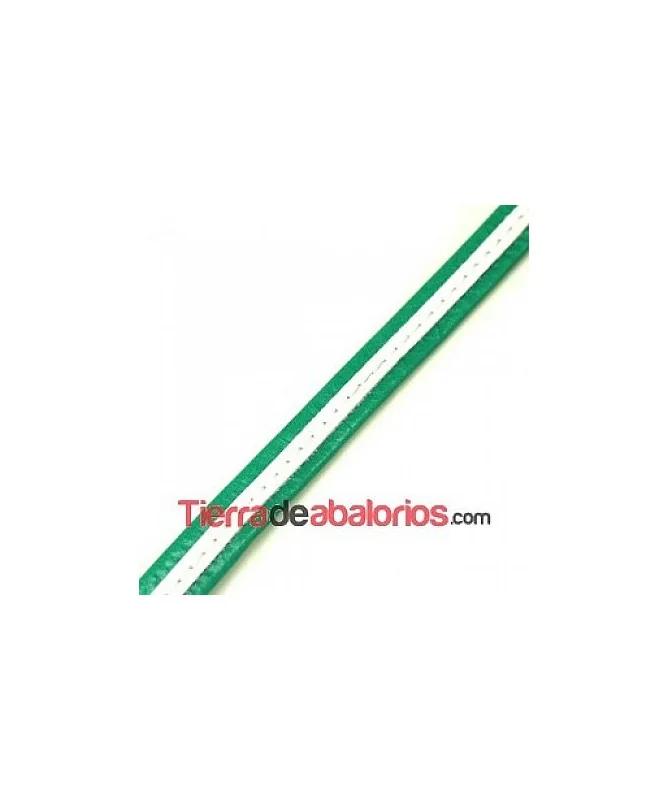 Cuero Plano Vaquetilla Cosida 10x2mm, Verde y Blanco