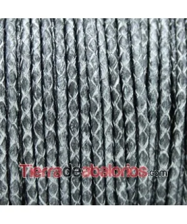 Cordón de Cuero Trenzado 3mm, Plata Metalizado