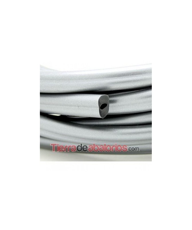 Cordón Regaliz de Caucho 10x7mm Hueco 4mm Plata Vieja(20cm)