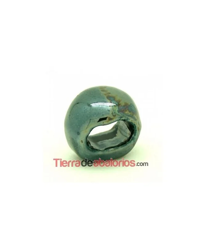 Cerámica Media Bola 18x15mm Agujero 10x6mm Azul Petróleo