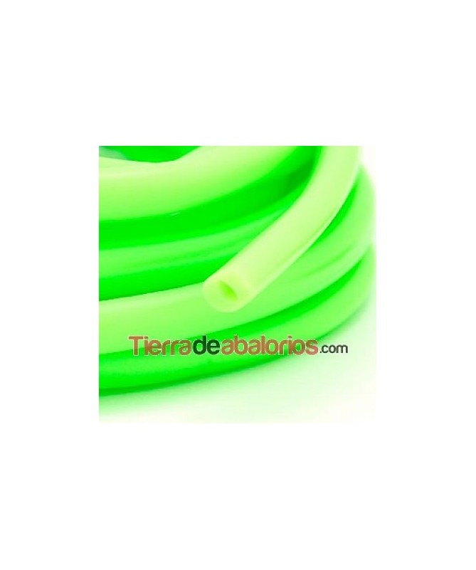 Cordón Regaliz de Caucho 10x6mm Hueco 4mm Verde Fluor(20cm)