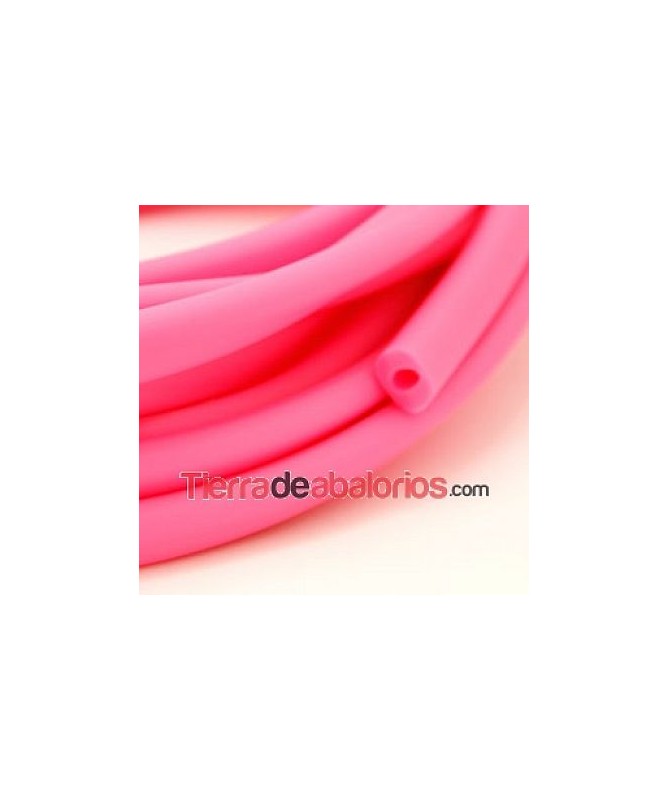 Cordón Regaliz de Caucho 10x6mm Hueco 4mm Rosa Fluor(20cm)