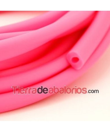 Cordón Regaliz de Caucho 10x6mm Hueco 4mm Rosa Fluor(metro)