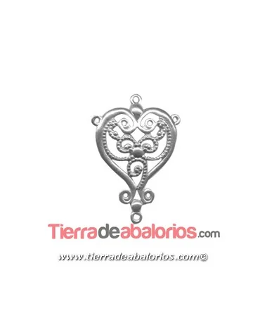 Colgante Filigrana Corazón con 4 anillas 24x35mm, Plateado