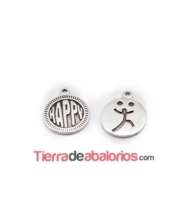 Medalla 15mm Happy, Plateada Medalla 15mm Happy, Plateada