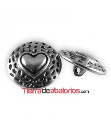 Botón Corazón 17mm, Plateado