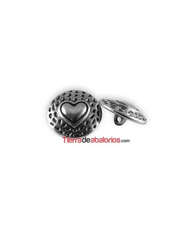 Botón Corazón 17mm, Plateado