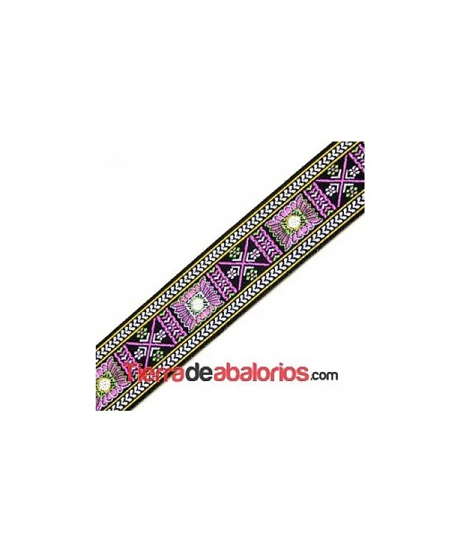 Tapa Costuras Etnico 25mm Fucsia y Gris.