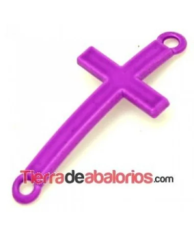 Conector Cruz Curvada 37x17mm, Púrpura Neón Conector Cruz Curvada 37x17mm, Púrpura