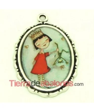 Camafeo Oval 36x25mm Princesa y Sapo, Plateado