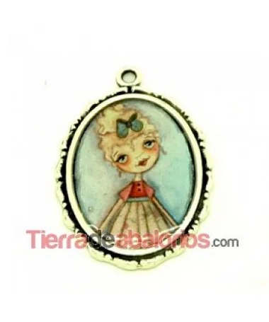 Camafeo Oval 36x25mm Niña Vintage, Plateado
