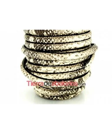 Cuero Media Caña Imitación Serpiente 10x5mm, Hueco 3mm, Roca