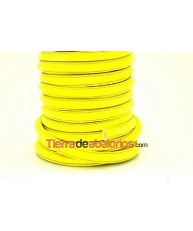 Cuero Media Caña 10x5mm con Hueco 3mm, Amarillo Fluorescente