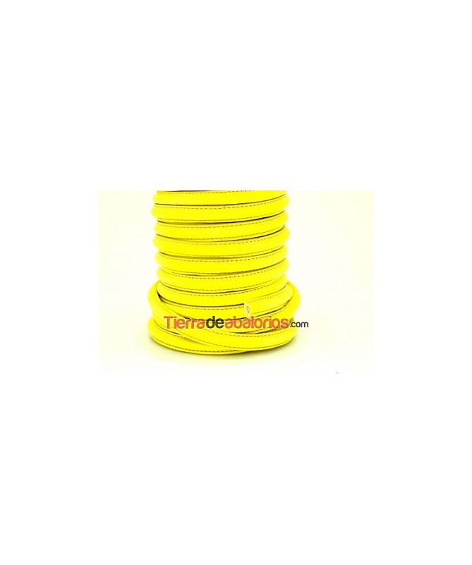 Cuero Media Caña 10x5mm con Hueco 3mm, Amarillo Fluorescente