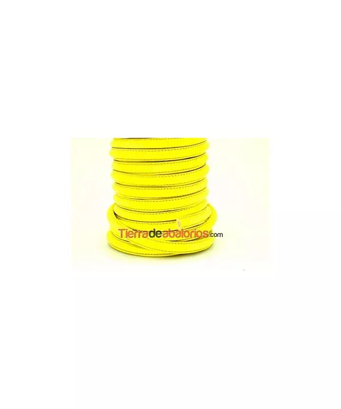 Cuero Media Caña 10x5mm con Hueco 3mm, Amarillo Fluorescente