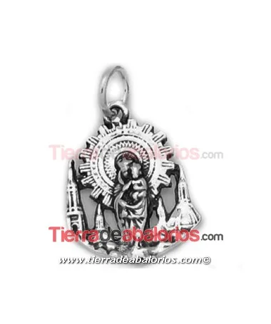 Colgante Virgen del Pilar y Basilica, 18x14mm, Plata de Ley