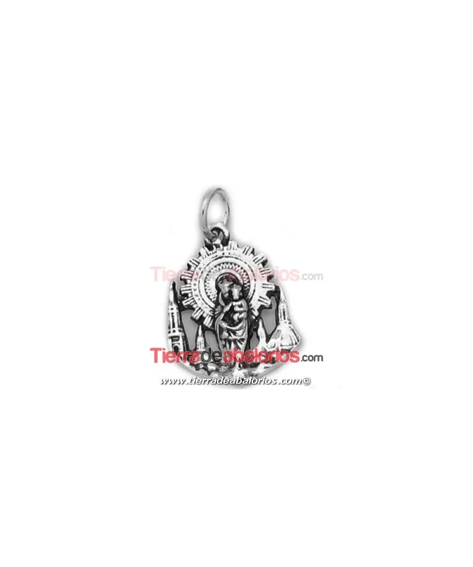 Colgante Virgen del Pilar y Basilica, 18x14mm, Plata de Ley