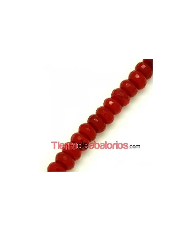 Agata Rondel Facetada 8x5mm Agujero 1mm Rojo Cereza