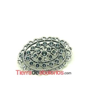Imperdible Filigrana Oval 40x28mm para Chatones, Plata Vieja Imperdible Filigrana Oval 40x28mm para Chatones, Plata Vieja