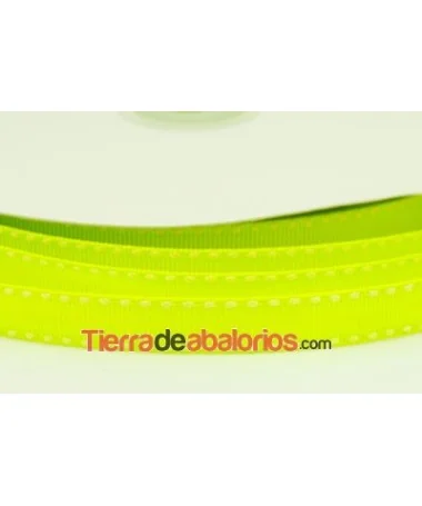 Lazo Gross Grain 10mm, Verde Lima Fluor Pespunte Blanco