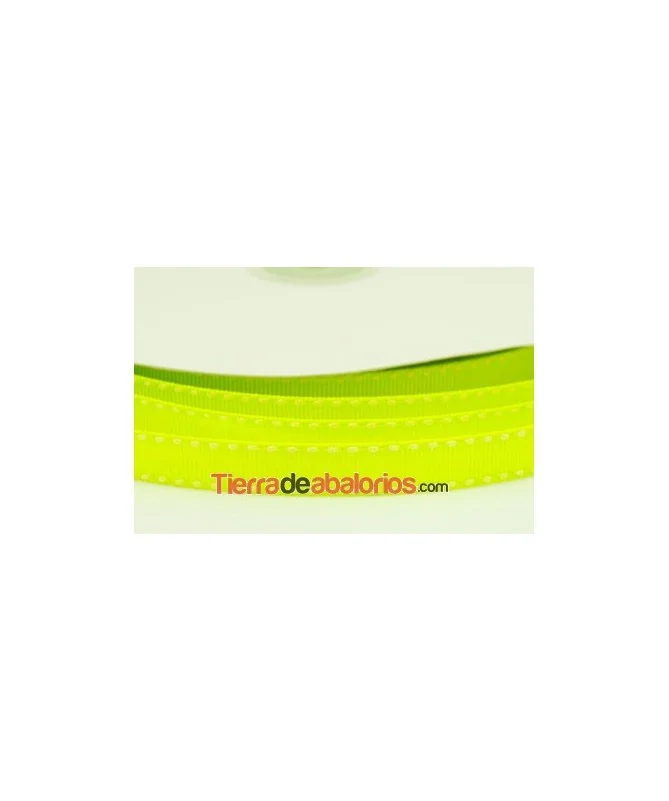 Lazo Gross Grain 10mm, Verde Lima Fluor Pespunte Blanco