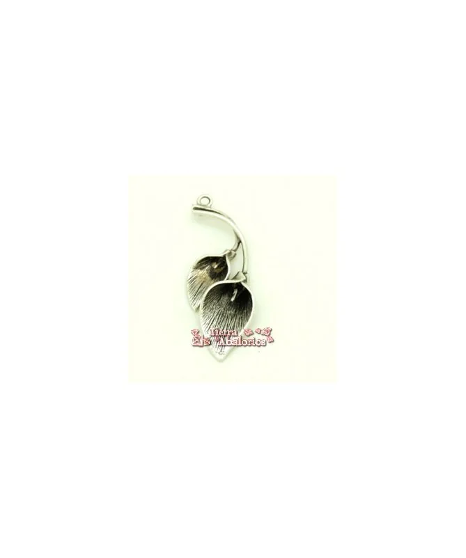 Colgante 2 Flores con Baston para Abalorios, Plateado